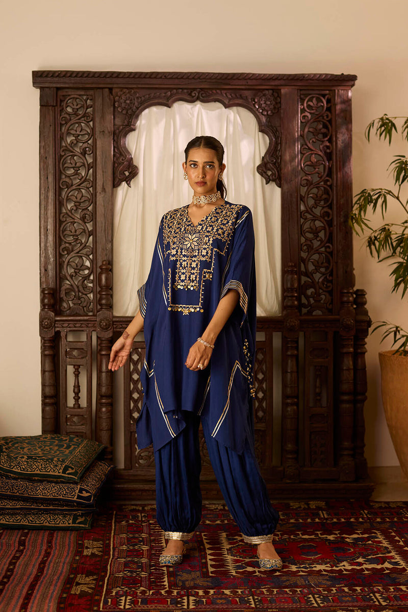 Leher Navy Blue Kaftan Gather Salwar Set