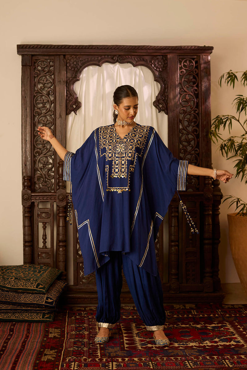 Leher Navy Blue Kaftan Gather Salwar Set