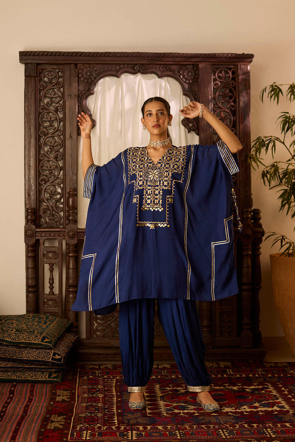 Leher Navy Blue Kaftan Gather Salwar Set