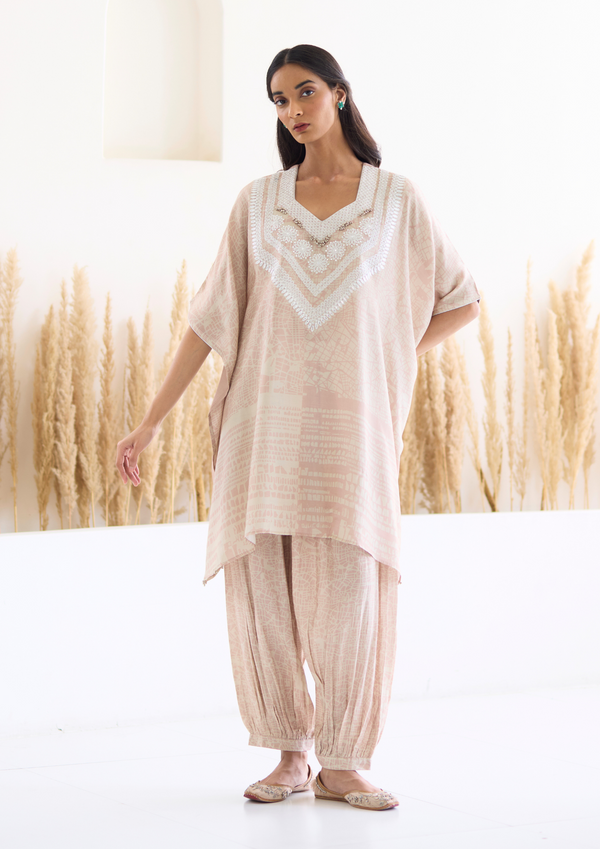 Lakeer Kaftan Suit Set (Dusky Pink)