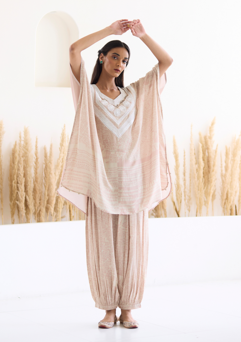 Lakeer Kaftan Suit Set (Dusky Pink)