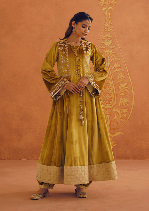 Zeba Mustard Sidegather Suit Set with Dupatta