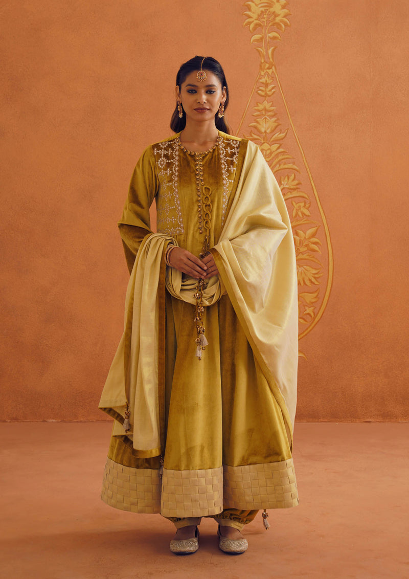 Zeba Mustard Sidegather Suit Set with Dupatta