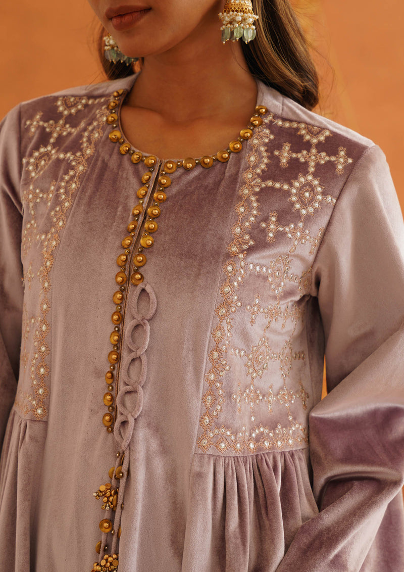 Zeba Lilac Sidegather Suit Set with Dupatta