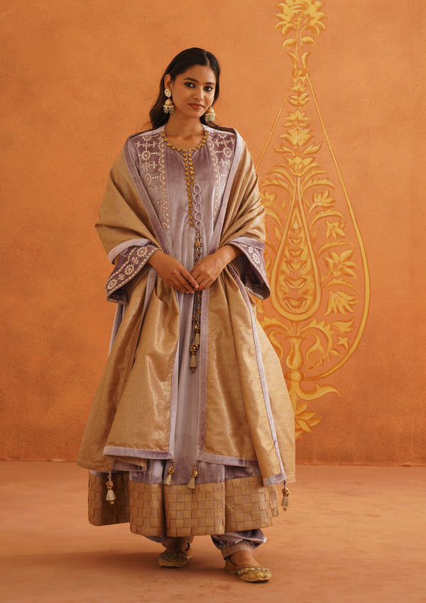 Zeba Lilac Sidegather Suit Set with Dupatta