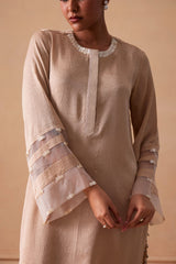 Sanjh Ziya Set - Sand Beige Straight Suit Set with Dupatta - RTS