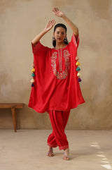 Noor Red Kaftan Suit Set