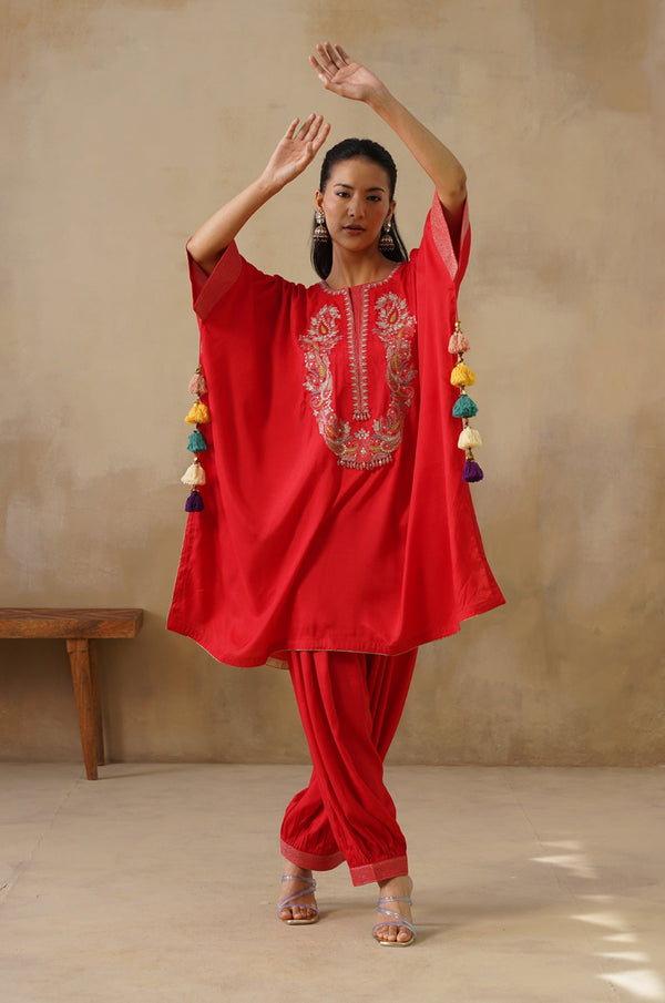 Noor Red Kaftan Suit Set
