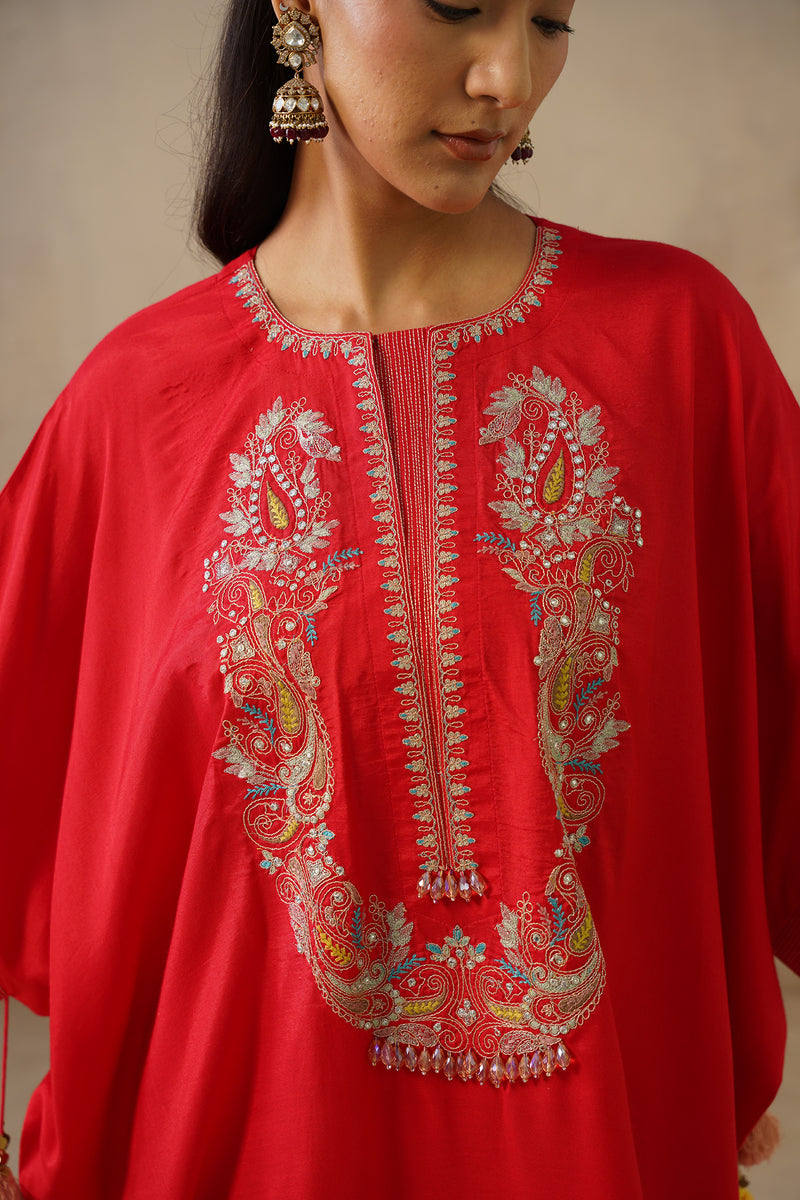 Noor Red Kaftan Suit Set