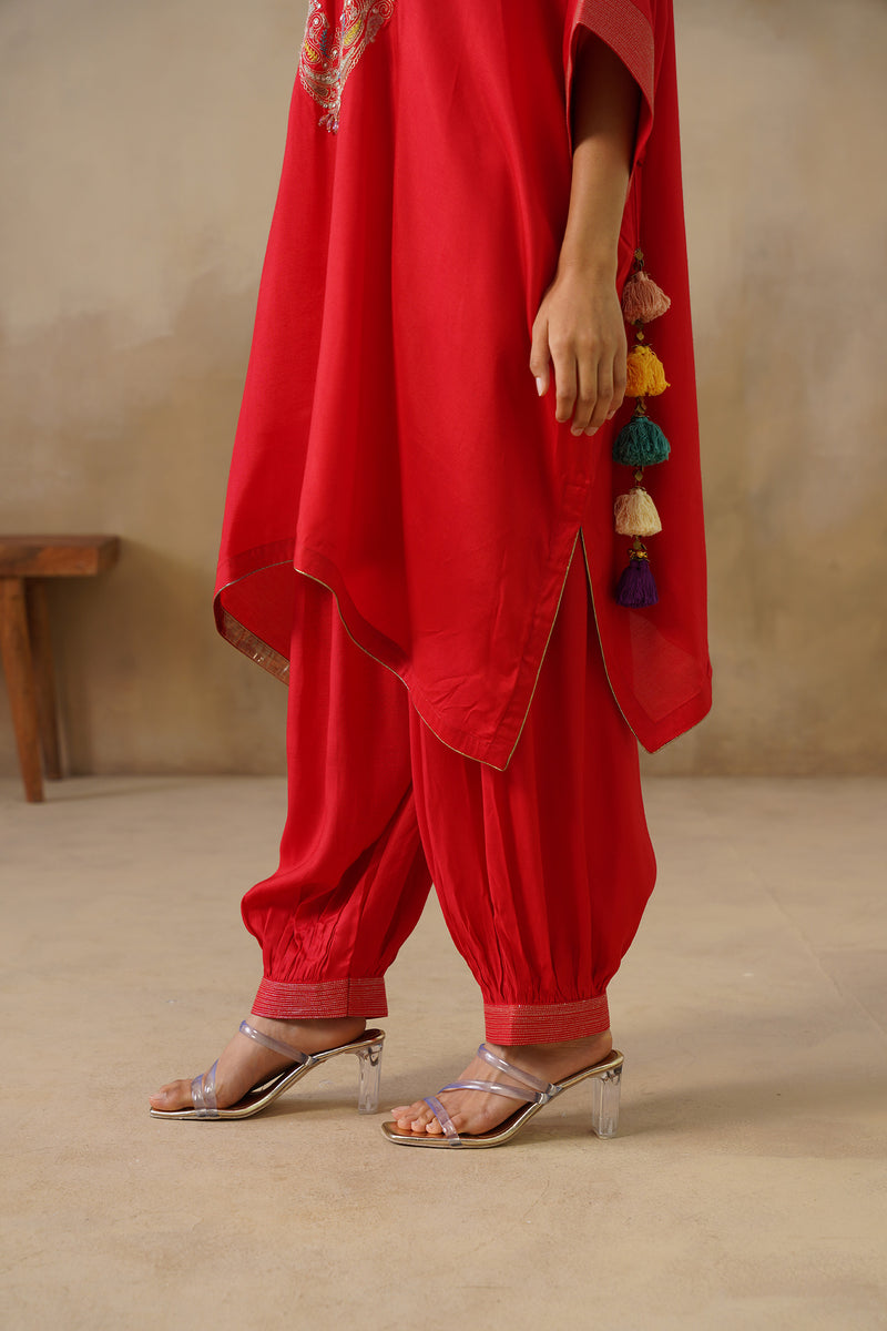 Noor Red Kaftan Suit Set
