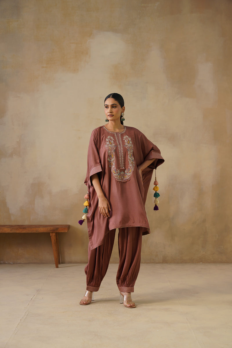 Noor Brown Kaftan Suit Set