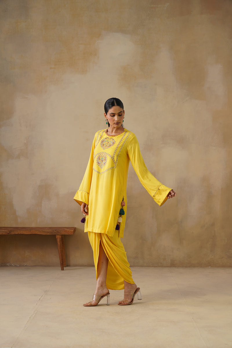 Noor Yellow Drape Skirt Set