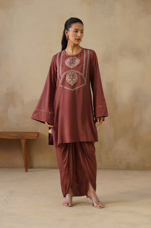 Noor Brown Drape Skirt Set