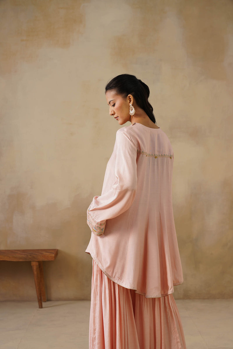 Noor Pink Coat set with Garara