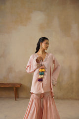 Noor Pink Coat set with Garara