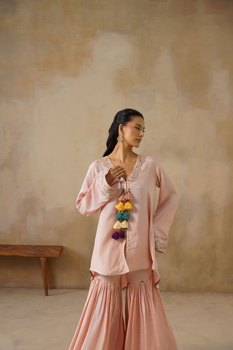 Noor Pink Coat set with Garara
