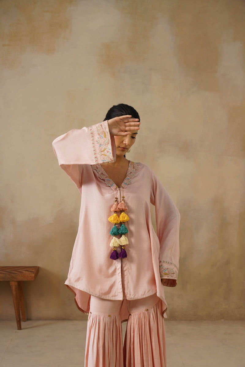Noor Pink Coat set with Garara