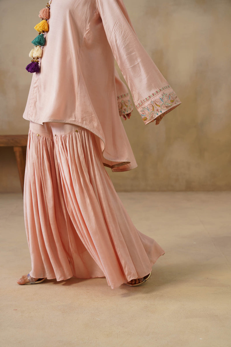 Noor Pink Coat set with Garara