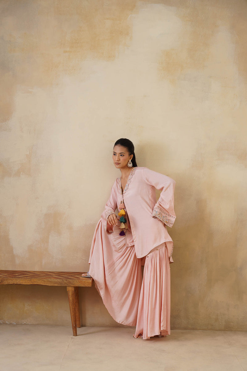 Noor Pink Coat set with Garara