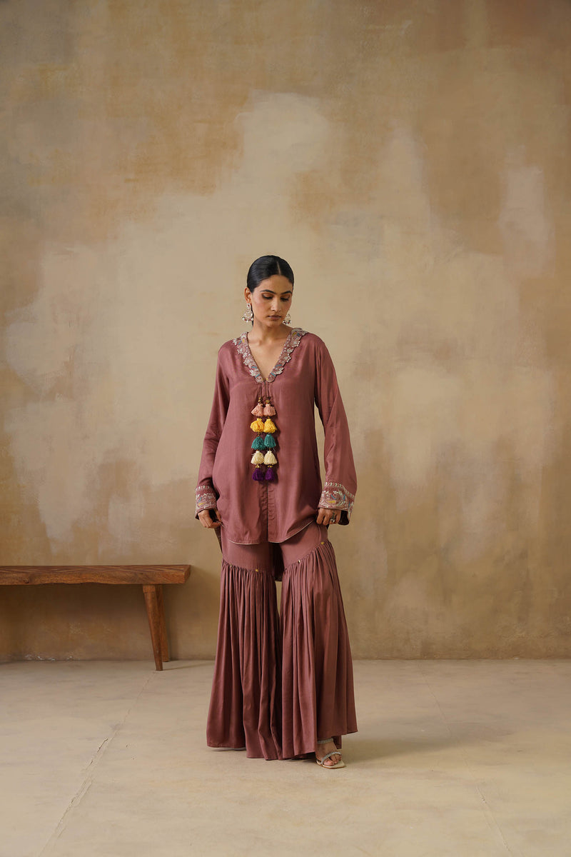 Noor Brown Coat set with Garara