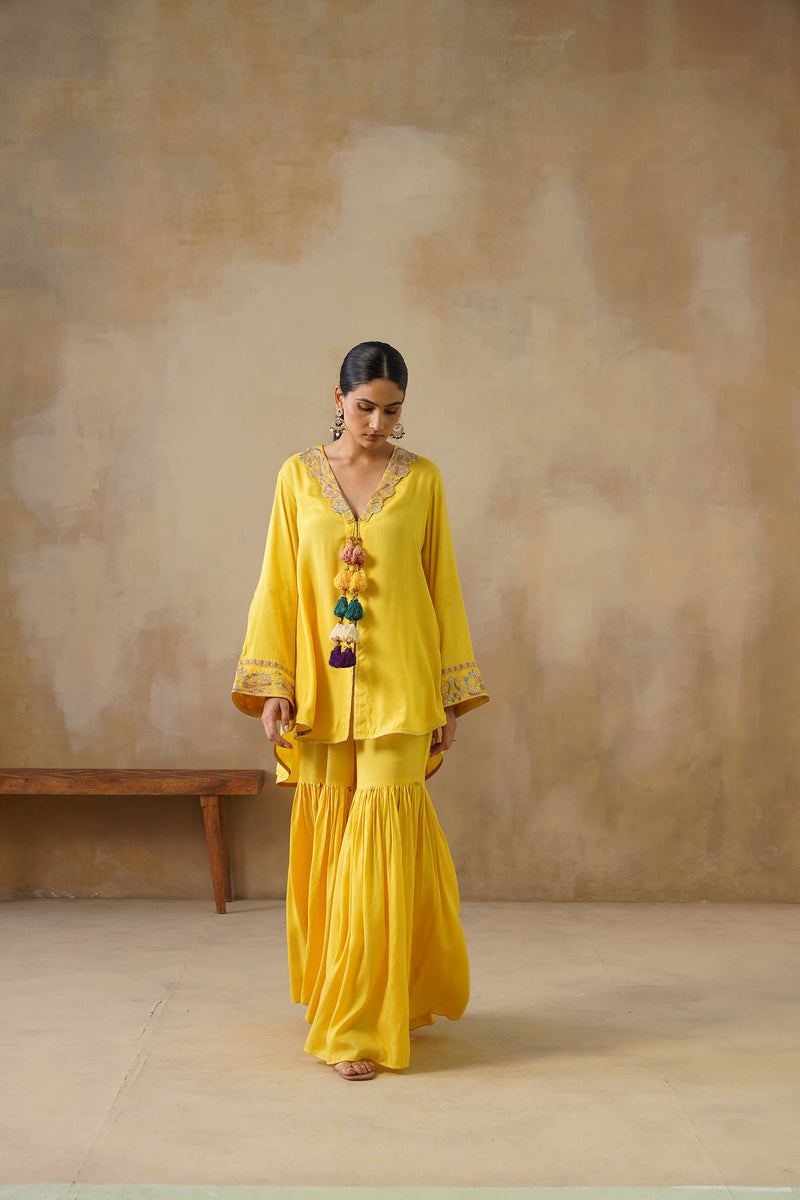 Noor Yellow Coat set with Garara