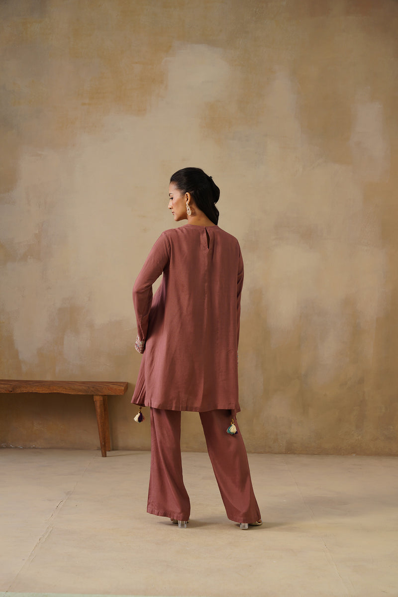 Noor Brown Drape Top Set