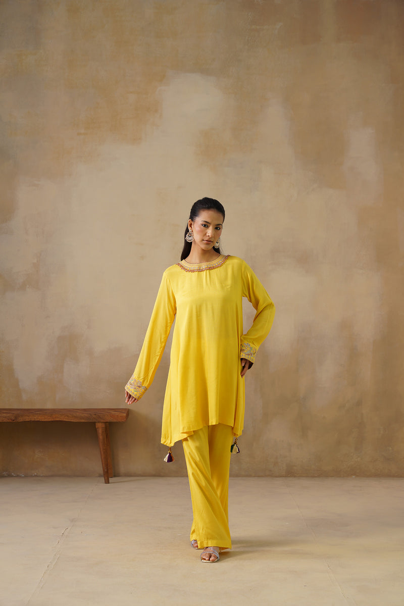 Noor Yellow Drape Top Set
