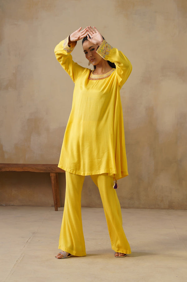 Noor Yellow Drape Top Set