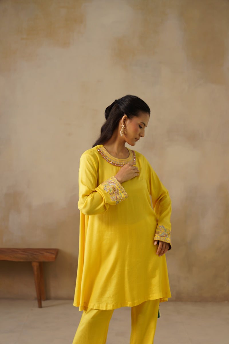 Noor Yellow Drape Top Set