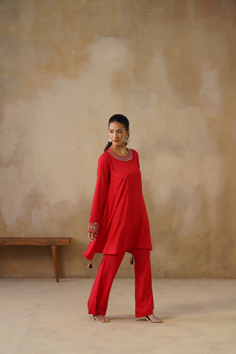 Noor Red Drape Top Set
