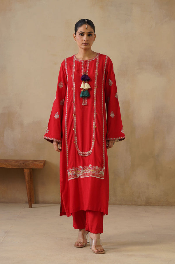 Noor Red Straight Suit Set with Dupatta