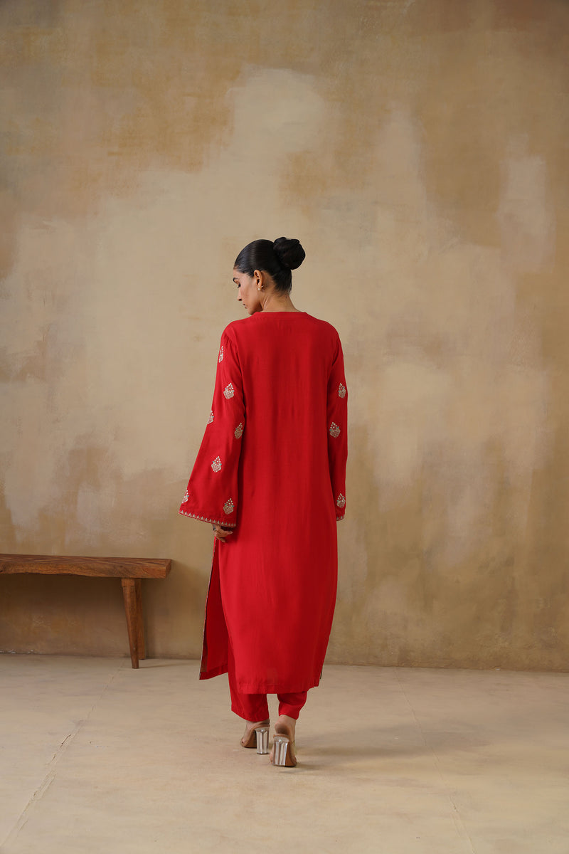Noor Red Straight Suit Set with Dupatta