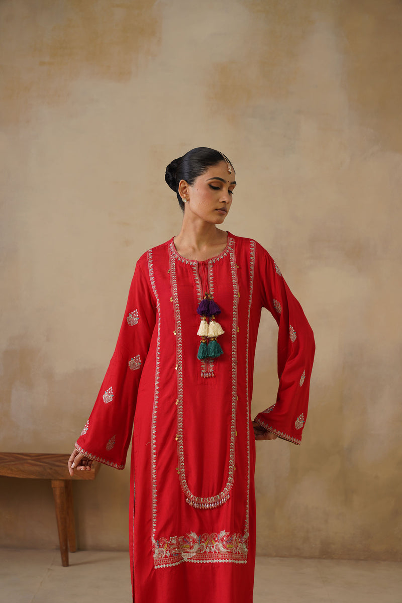 Noor Red Straight Suit Set with Dupatta