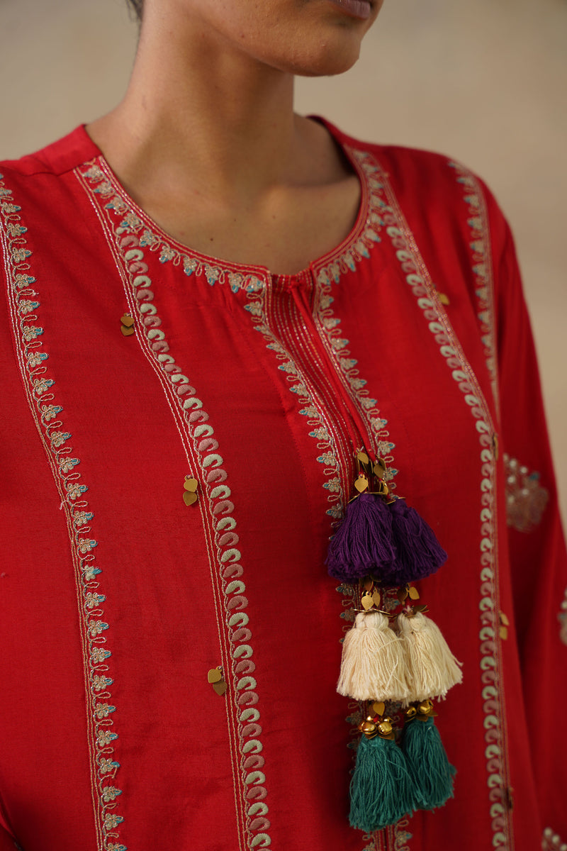 Noor Red Straight Suit Set with Dupatta