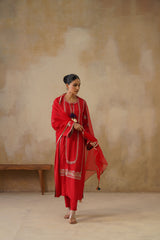 Noor Red Straight Suit Set with Dupatta