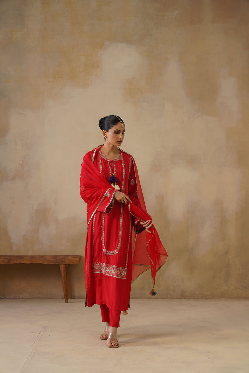 Noor Red Straight Suit Set with Dupatta