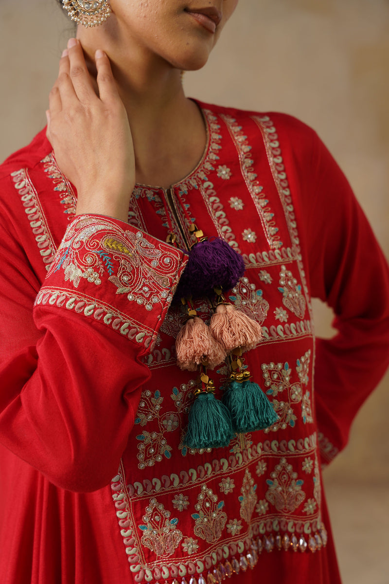 Noor Red Kali Suit Set with Dupatta
