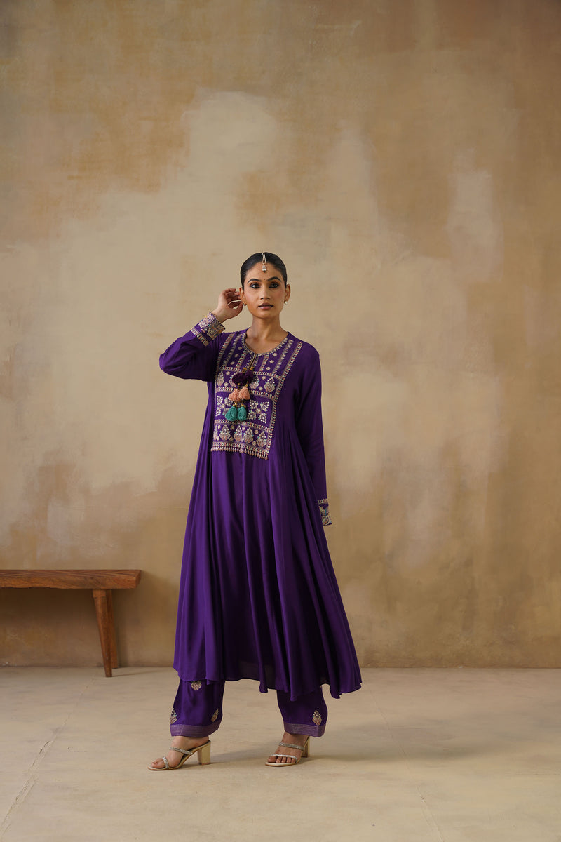 Noor Purple Kali Suit Set with Dupatta