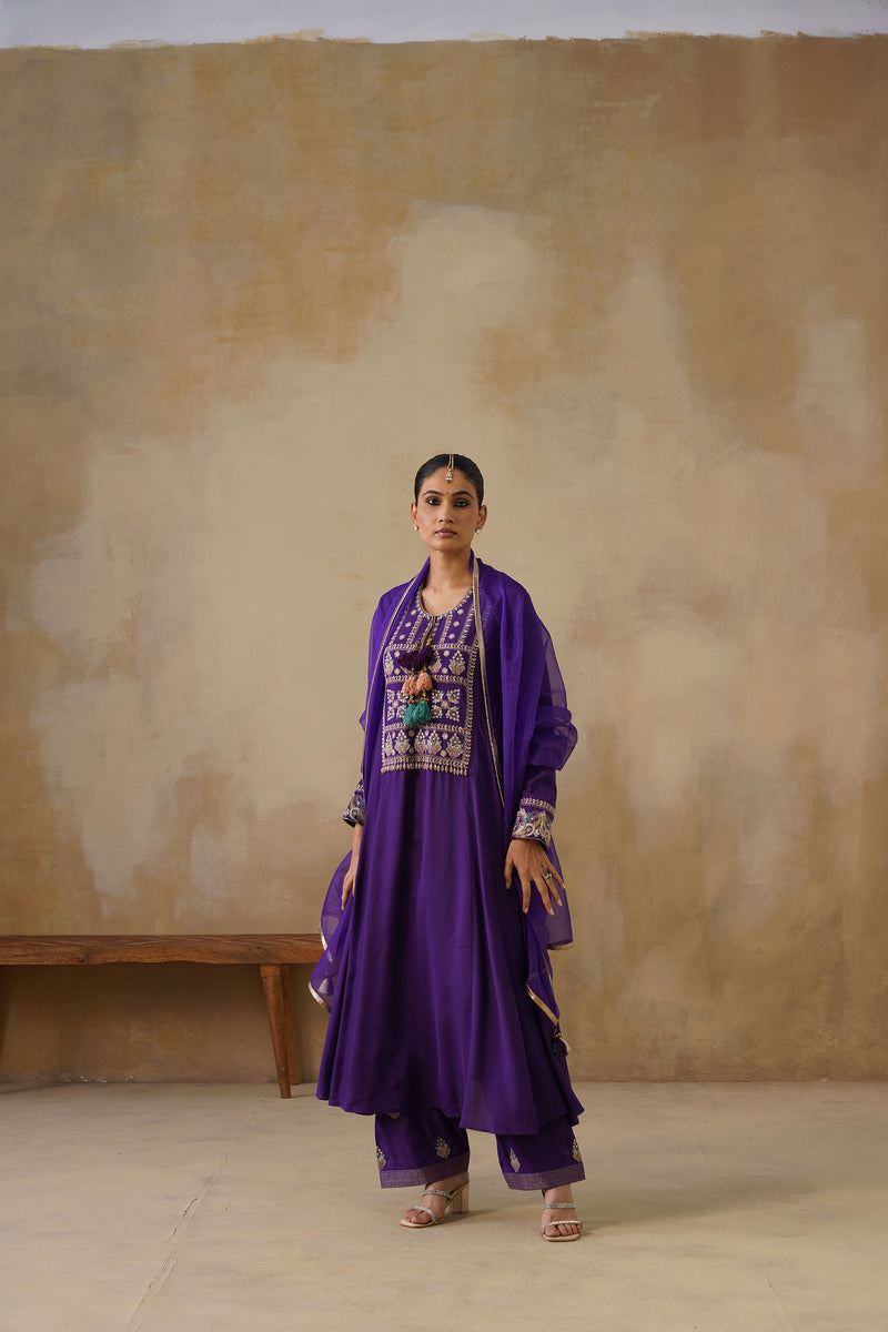 Noor Purple Kali Suit Set with Dupatta