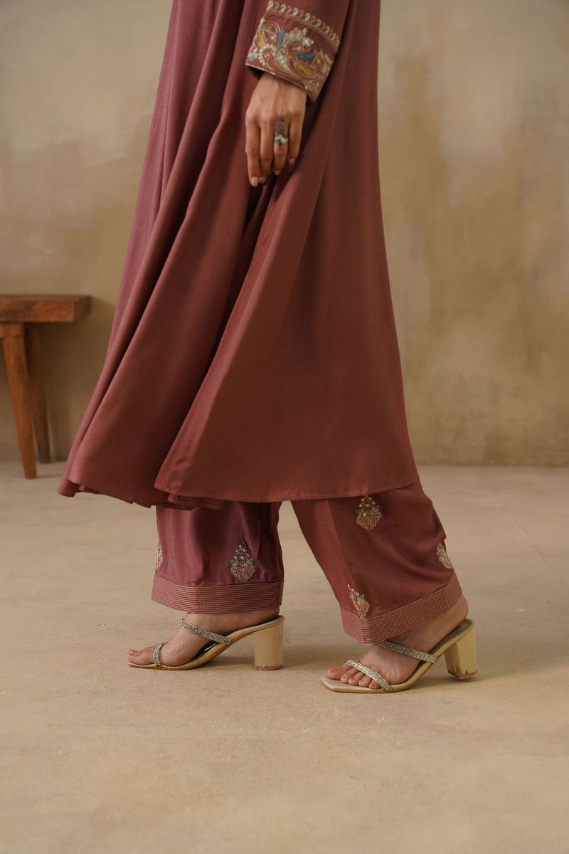 Noor Brown Kali Suit Set with Dupatta