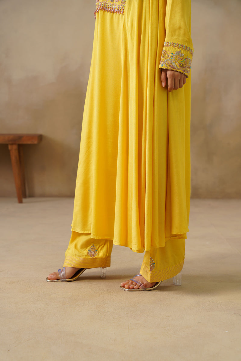 Noor Yellow Kali Suit Set with Dupatta