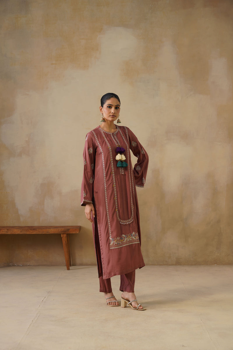 Noor Brown Straight Suit Set with Dupatta