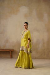 Zyra Mustard Green Kaftan Set with Sharara