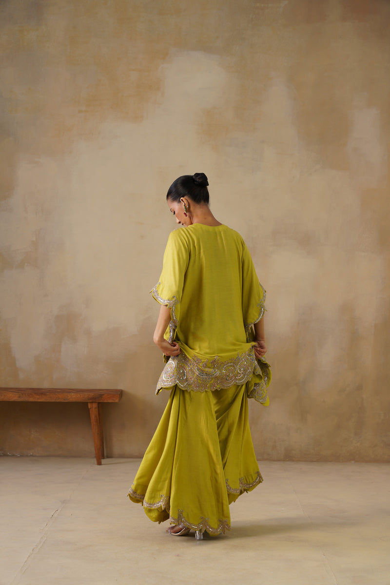 Zyra Mustard Green Kaftan Set with Sharara