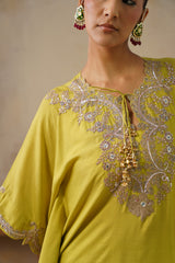 Zyra Mustard Green Kaftan Set with Sharara