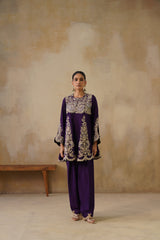 Zyra Purple Kali Suit Set with Slim Salwar and Dupatta