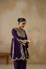 Zyra Purple Kali Suit Set with Slim Salwar and Dupatta