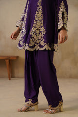Zyra Purple Kali Suit Set with Slim Salwar and Dupatta