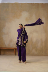 Zyra Purple Kali Suit Set with Slim Salwar and Dupatta