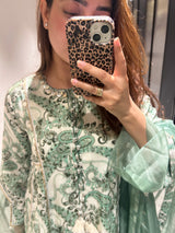 Peher Inara Set - Sage Green Sidekali Suit Set with Dupatta